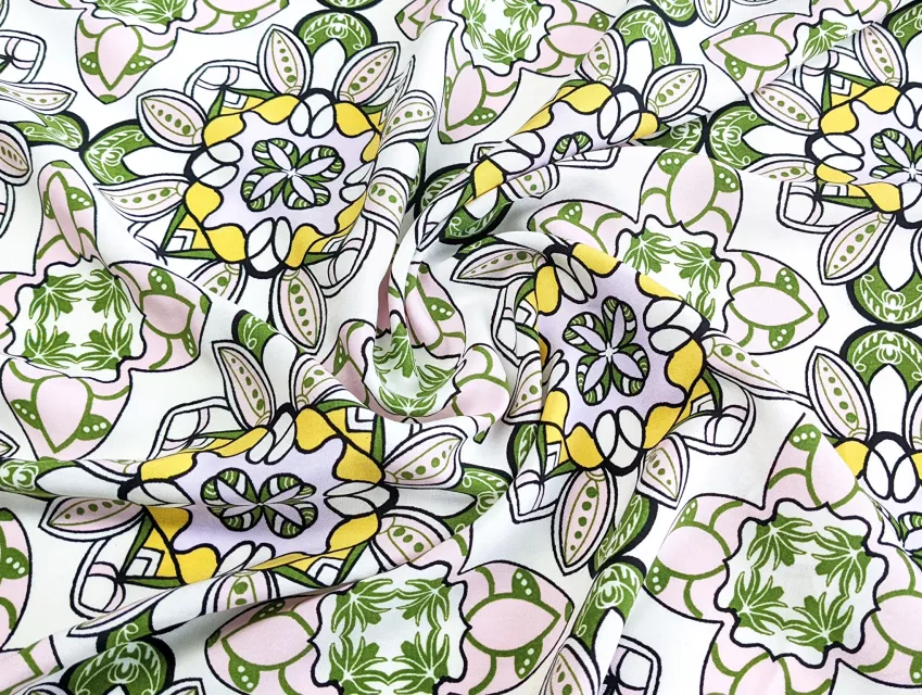 Штапель шовковистий східний орнамент, зелений - фото 1 - інтернет-магазин tkani-atlas.com.ua