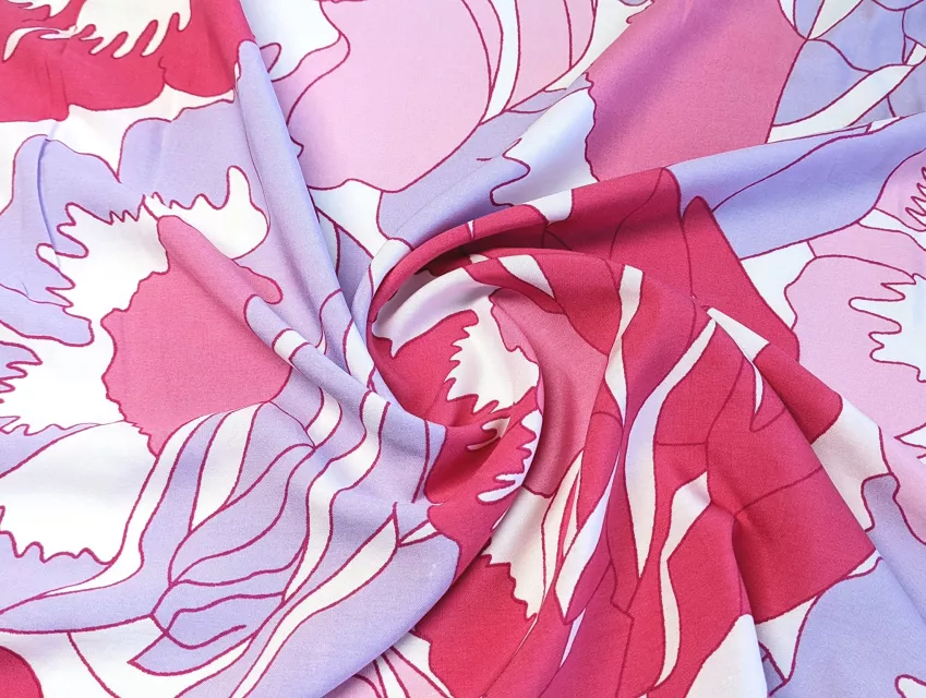 Штапель шелковистый крупные цветы, амарант - фото 1 - интернет-магазин tkani-atlas.com.ua