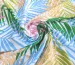 Штапель шелковистый листья папоротника, голубой с зеленым - фото 1 - интернет-магазин tkani-atlas.com.ua