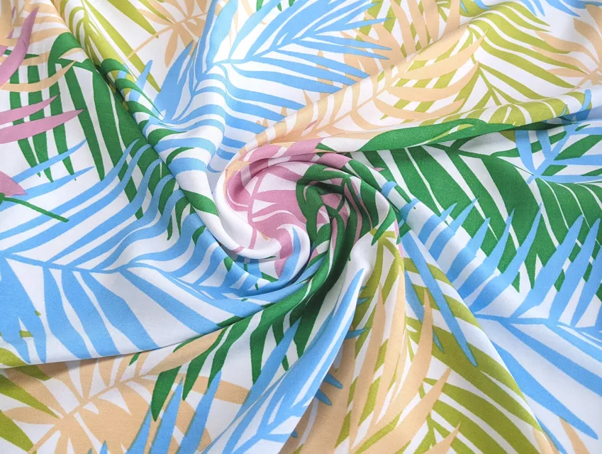 Штапель шовковистий листя папороті, блакитний з зеленим - фото 1 - інтернет-магазин tkani-atlas.com.ua