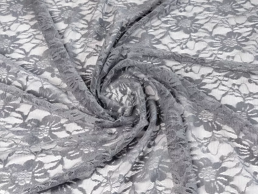 Гіпюр стрейчевий квіткова казка, сірий (відріз 1,3 м) - фото 1 - інтернет-магазин tkani-atlas.com.ua