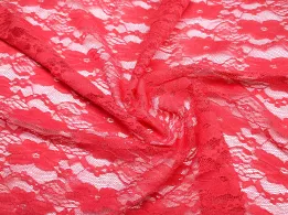 Гипюр стрейчевый цветочная нежность, коралл (отрез 1,1 м) - интернет-магазин tkani-atlas.com.ua