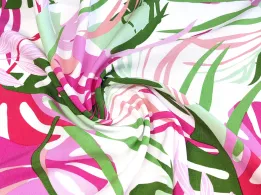 Штапель шелковистый пальмовые листья, розовый (отрез 1,5 м) - интернет-магазин tkani-atlas.com.ua