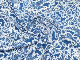 Штапель пейсли с цветами, синий джинсовый - интернет-магазин tkani-atlas.com.ua