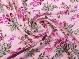 Штапель квіткова композиція, рожевий - інтернет-магазин tkani-atlas.com.ua