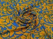 Штапель цветочный орнамент, синий с горчичным - интернет-магазин tkani-atlas.com.ua