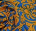 Штапель цветочный орнамент, синий с горчичным - фото 3 - интернет-магазин tkani-atlas.com.ua