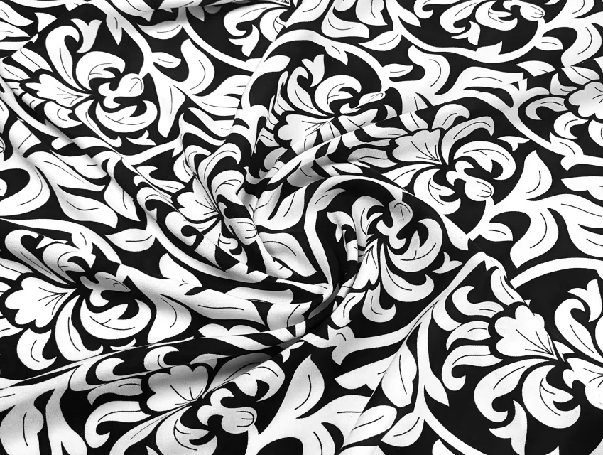 Штапель цветочный орнамент, черный с белым - фото 1 - интернет-магазин tkani-atlas.com.ua