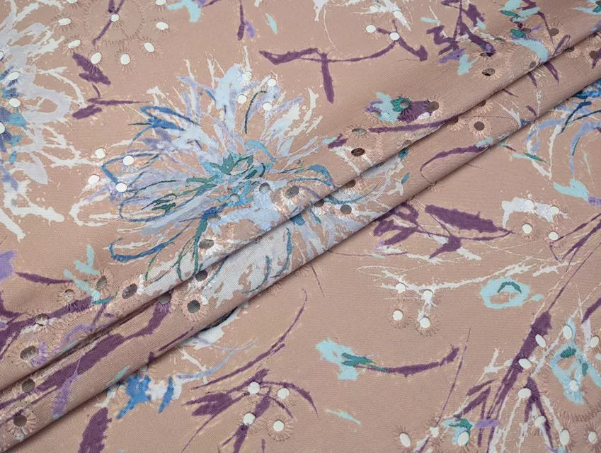 Коттон вышивка цветочная фантазия, бежево-персиковый - фото 1 - интернет-магазин tkani-atlas.com.ua