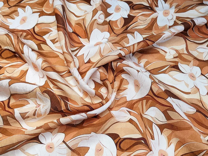 Шелк вискоза сказочные цветы, коричневый - фото 1 - интернет-магазин tkani-atlas.com.ua