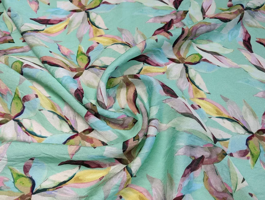 Шовк віскоза квіткова фантазія, м'ята - фото 1 - інтернет-магазин tkani-atlas.com.ua