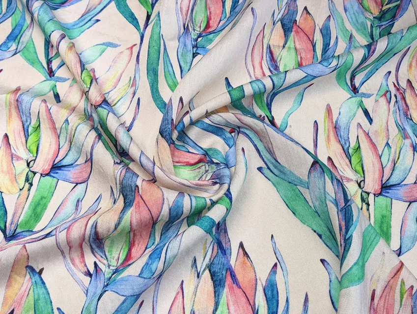 Шовк віскоза квітуча гілка, бірюзово-блакитний - фото 1 - інтернет-магазин tkani-atlas.com.ua