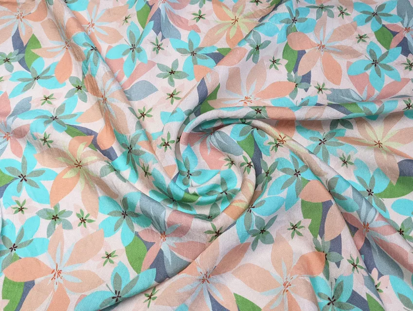 Шовк віскоза квіткова поляна, персиковий - фото 1 - інтернет-магазин tkani-atlas.com.ua
