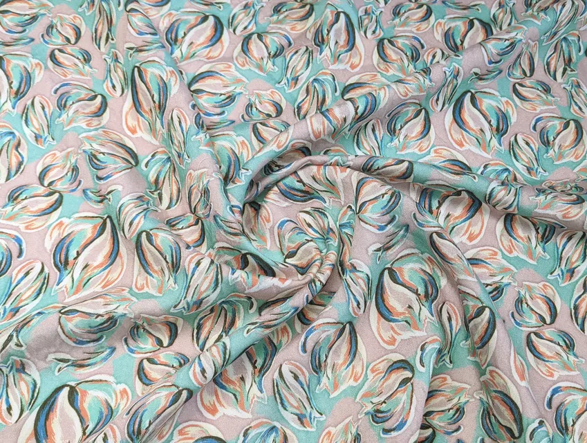 Шовк віскоза казкові тюльпани, ментолово-рожевий - фото 1 - інтернет-магазин tkani-atlas.com.ua