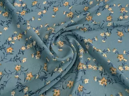 Шифон креповий квітучі гілочки, джинсовий - інтернет-магазин tkani-atlas.com.ua