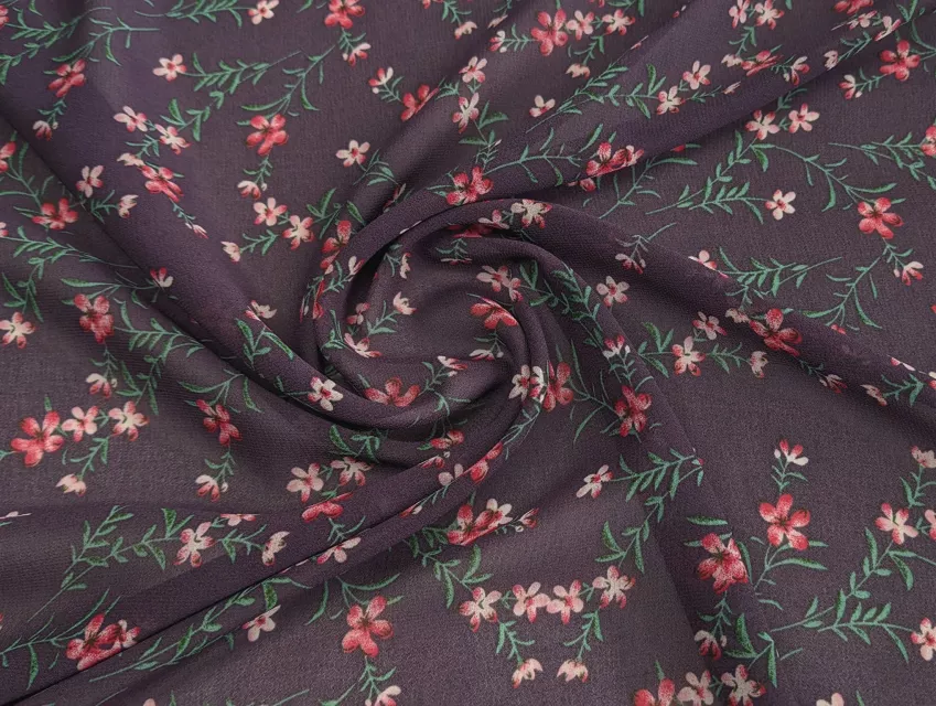 Шифон креповый цветущие веточки, темно-сиреневый - фото 1 - интернет-магазин tkani-atlas.com.ua