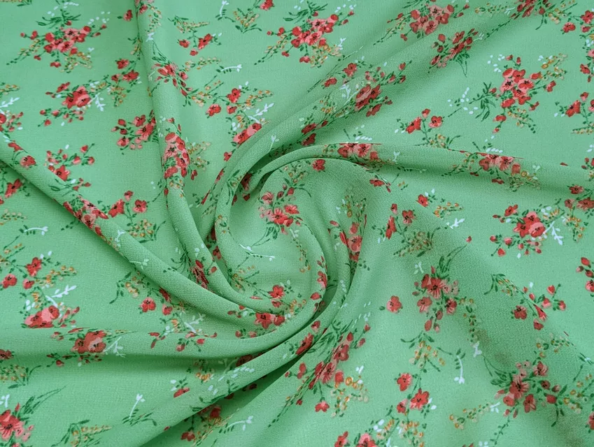 Шифон креповий ніжні букети, темно-салатовий - фото 1 - інтернет-магазин tkani-atlas.com.ua