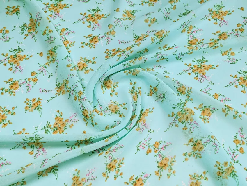 Шифон креповий ніжні букети, ментоловий - фото 1 - інтернет-магазин tkani-atlas.com.ua