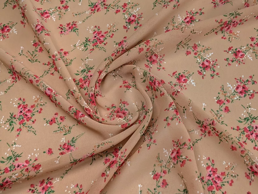 Шифон креповий ніжні букети, бежево-персиковий - фото 1 - інтернет-магазин tkani-atlas.com.ua