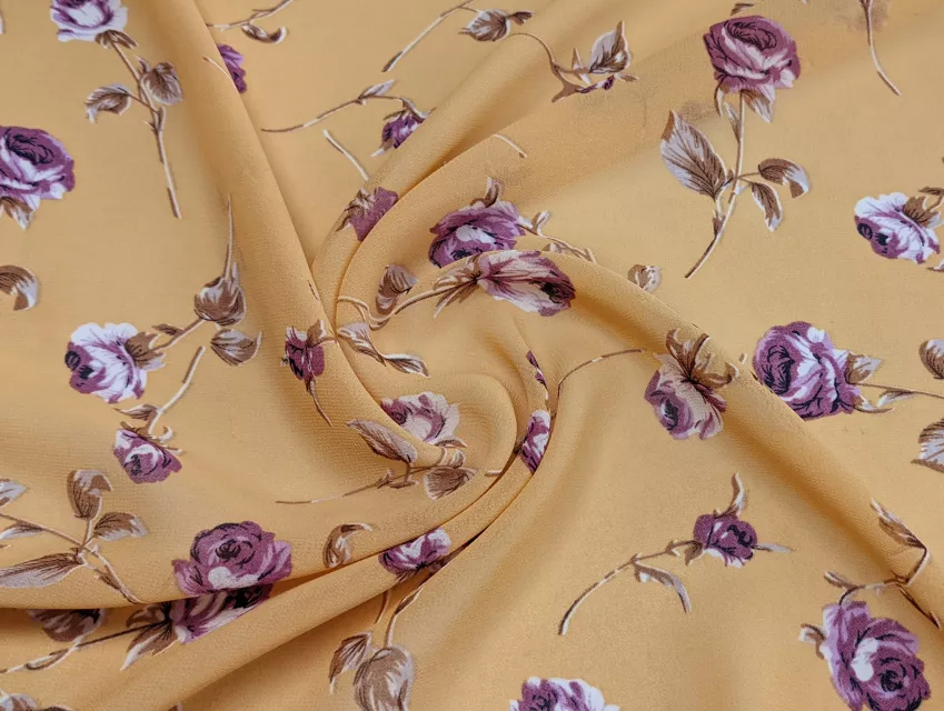 Шифон креповий троянди, гірчиця - фото 1 - інтернет-магазин tkani-atlas.com.ua