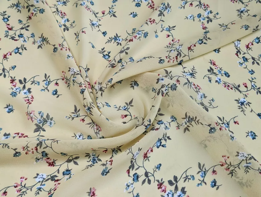Шифон креповий ніжні гілочки, кремовий - фото 1 - інтернет-магазин tkani-atlas.com.ua