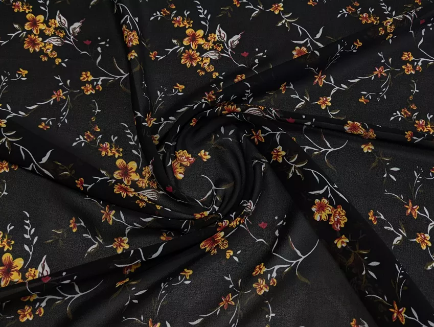 Шифон креповый цветочные узоры, черный - фото 1 - интернет-магазин tkani-atlas.com.ua