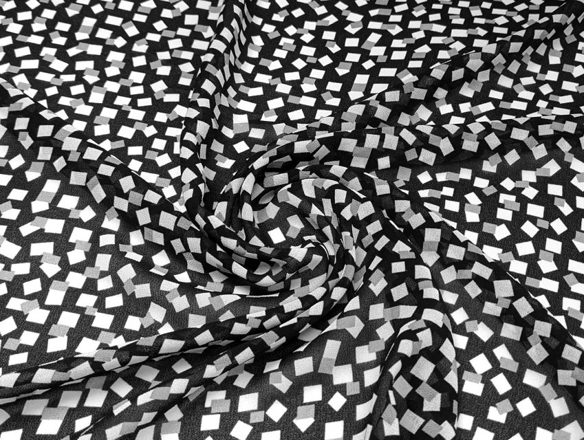 Шифон креповый геометрическая россыпь, черный - фото 1 - интернет-магазин tkani-atlas.com.ua