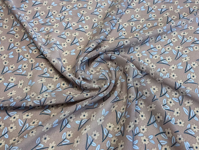 Шифон креповий квіточки, мокко - фото 1 - інтернет-магазин tkani-atlas.com.ua