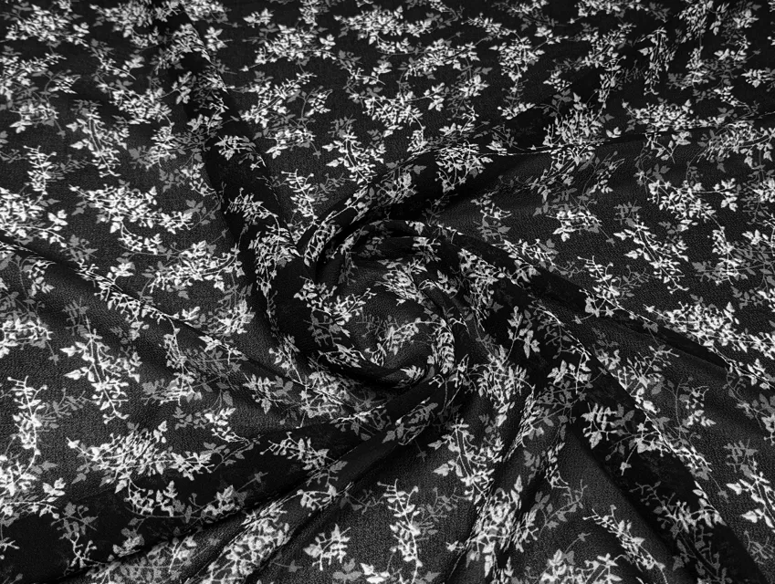 Шифон креповий гілочки, чорний - фото 1 - інтернет-магазин tkani-atlas.com.ua