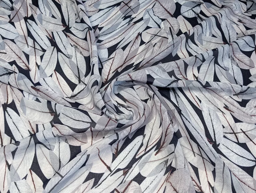 Шифон креповий листяна казка, темно-синій з сірим - фото 1 - інтернет-магазин tkani-atlas.com.ua