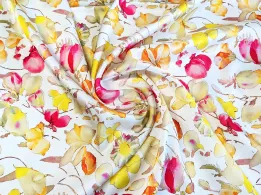 Шовк Армані веснянний сад, жовтий на молочному - інтернет-магазин tkani-atlas.com.ua