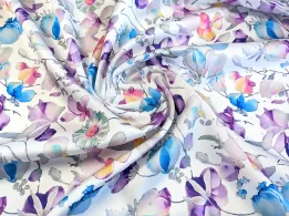 Шовк Армані веснянний сад, бузковий на молочному - інтернет-магазин tkani-atlas.com.ua