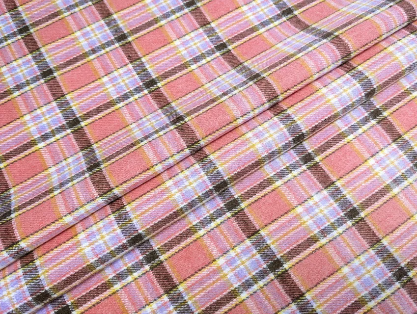 Котон сорочковий клітинка, персиковий з коричневим - фото 1 - інтернет-магазин tkani-atlas.com.ua