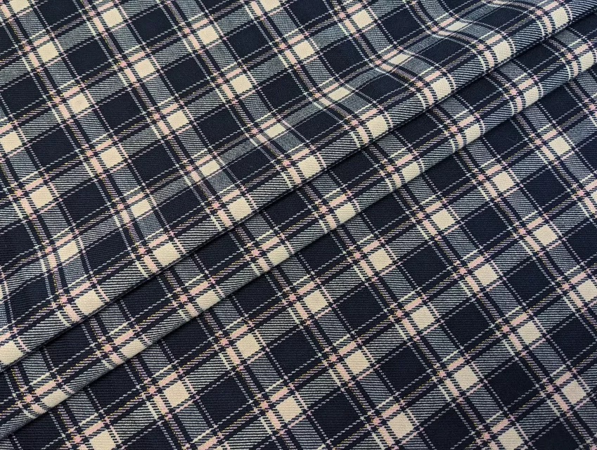 Костюмный тиар клетка с люрексом, темно-синий с бежевым - фото 1 - интернет-магазин tkani-atlas.com.ua