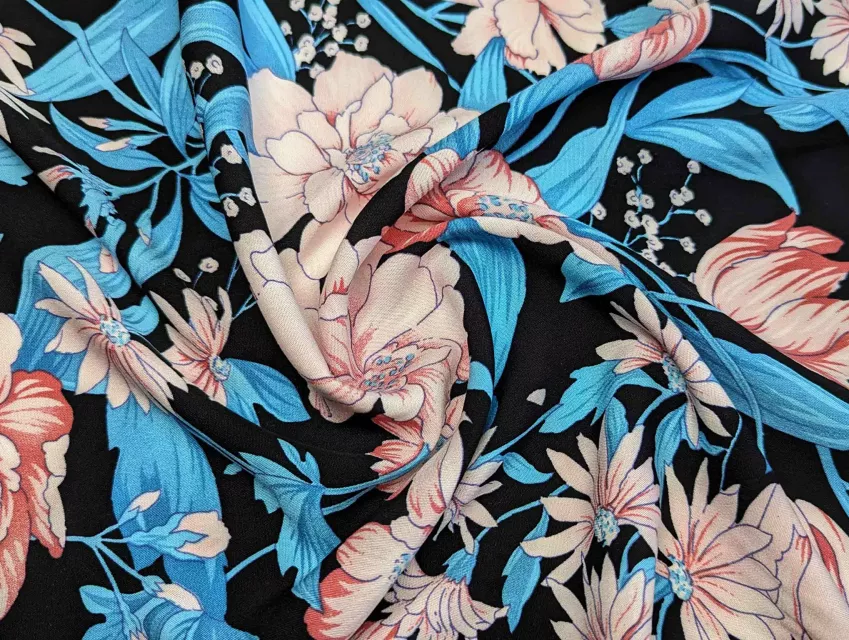 Штапель райський сад, чорний - фото 1 - інтернет-магазин tkani-atlas.com.ua