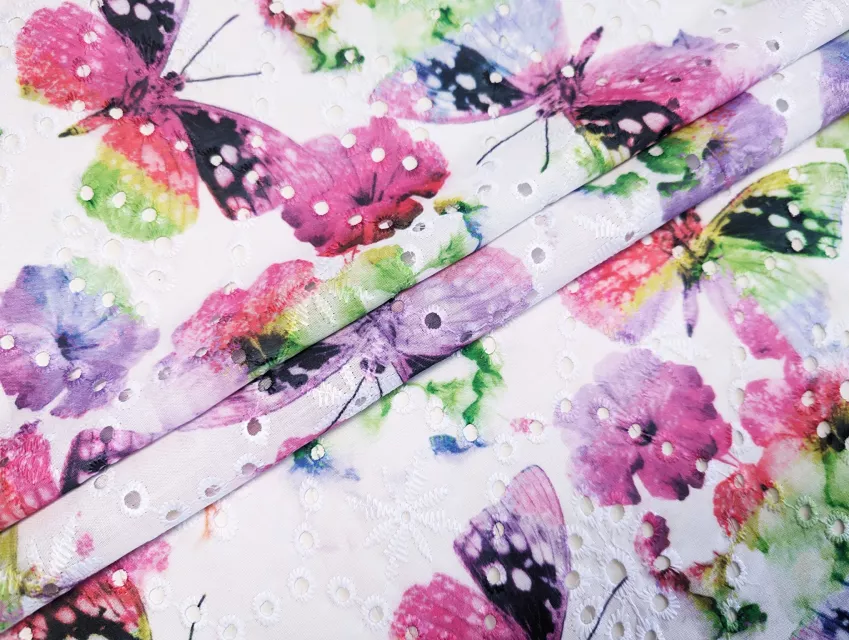 Котон вишивка метелики, бузковий - фото 1 - інтернет-магазин tkani-atlas.com.ua