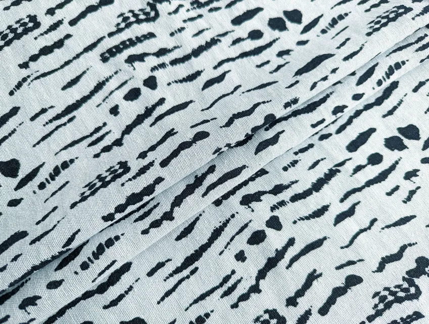 Лен с вискозой пятнистый, серо-голубой с черным - фото 1 - интернет-магазин tkani-atlas.com.ua