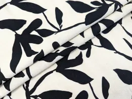 Лен с вискозой цветочная абстракция, черный с молочным - интернет-магазин tkani-atlas.com.ua