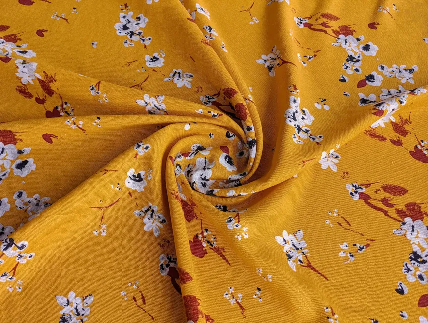 Лен с вискозой весенний сад, горчица (отрез 1 м) - фото 1 - интернет-магазин tkani-atlas.com.ua