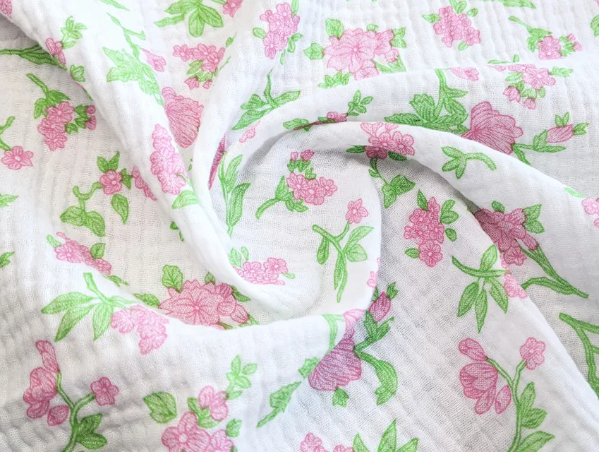 Муслін малюнок рожеві квіти, білий з рожевим - фото 1 - інтернет-магазин tkani-atlas.com.ua