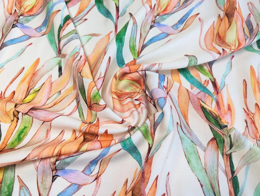 Вискоза шелк квіткова абстракція, помаранчевий - фото 1 - інтернет-магазин tkani-atlas.com.ua