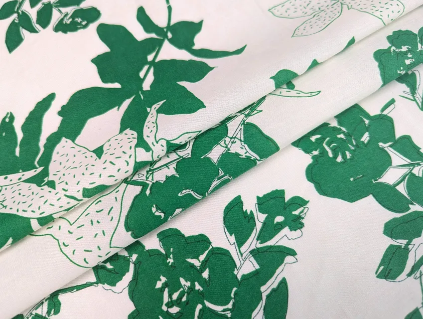 Котон квіткова абстракція, зелений на молочному - фото 1 - інтернет-магазин tkani-atlas.com.ua