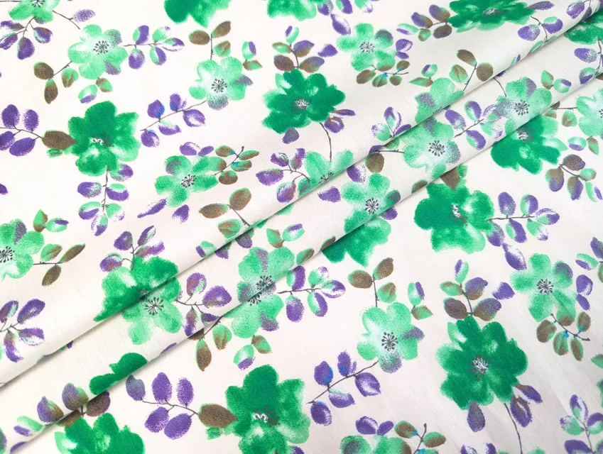 Котон квітковий сад, зелений на молочному - фото 1 - інтернет-магазин tkani-atlas.com.ua