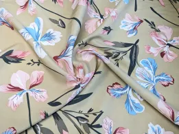 Штапель квітковий дует, бежевий - інтернет-магазин tkani-atlas.com.ua