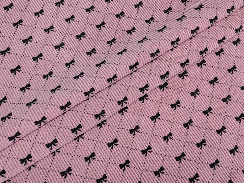 Вельвет стрейч бантики, рожевий (відріз 0,25 м) - фото 1 - інтернет-магазин tkani-atlas.com.ua