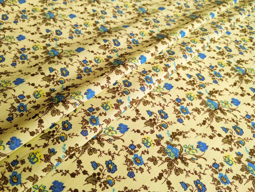 Котон стрейчевий сорочковий дрібні квіточки, жовтий (відріз 1,3 м) - фото 1 - інтернет-магазин tkani-atlas.com.ua