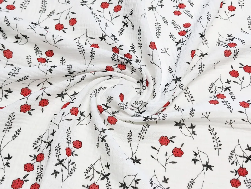 Муслін малюнок квітковий дует, білий (відріз 2,1 м) - фото 1 - інтернет-магазин tkani-atlas.com.ua