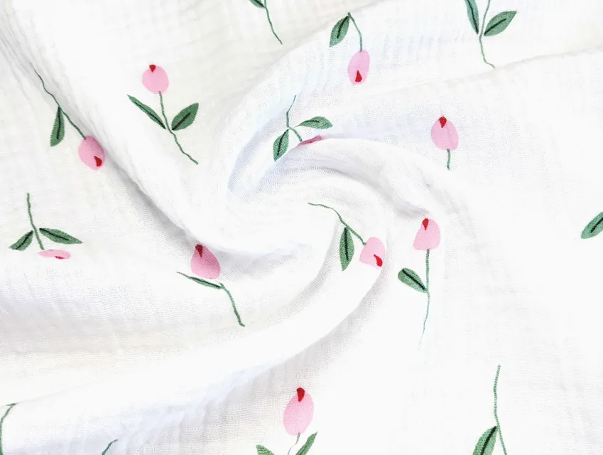 Муслін малюнок тюльпани, молочний (відріз 2 м) - фото 1 - інтернет-магазин tkani-atlas.com.ua