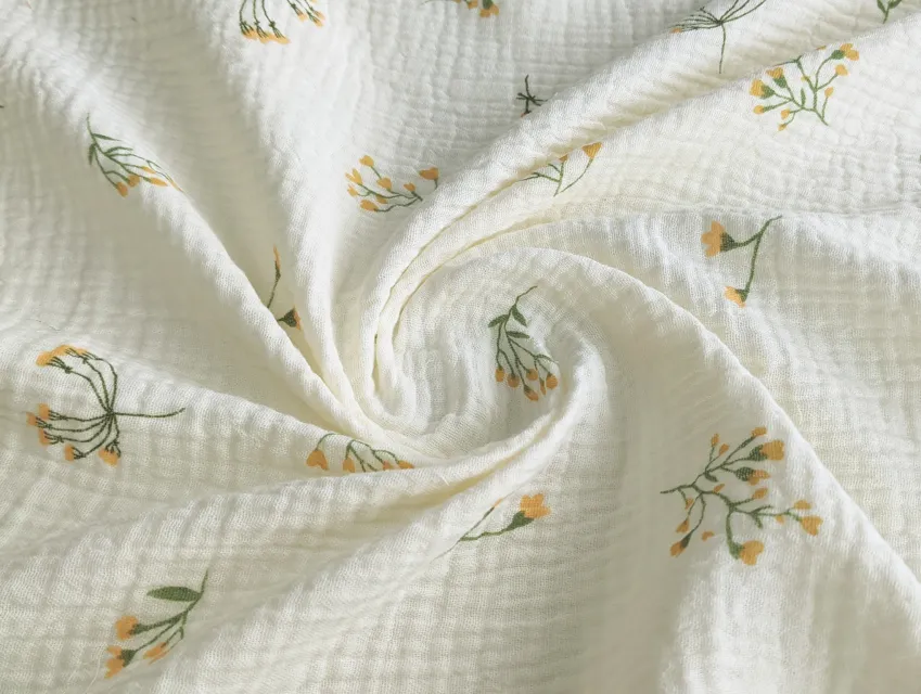 Муслин рисунок веточка мимозы, кремовый (отрез 1,7 м) - фото 1 - интернет-магазин tkani-atlas.com.ua