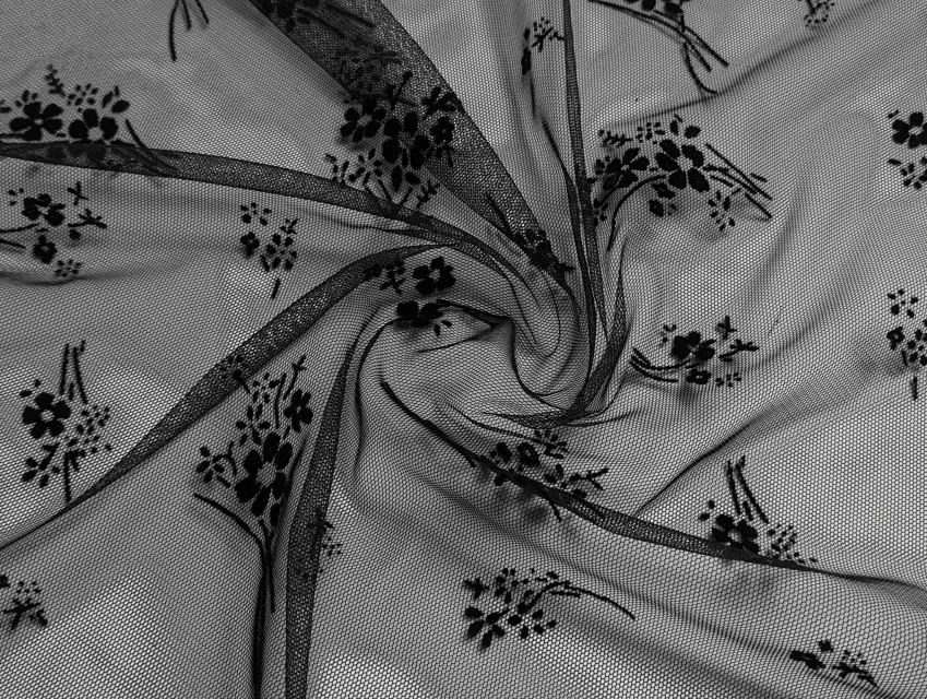 Сітка з флоком букет, чорний - фото 1 - інтернет-магазин tkani-atlas.com.ua